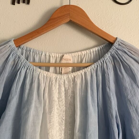 Chicos ombre blue peasant style gauzy lace blouse size 0P 100% cotton - Picture 5 of 8